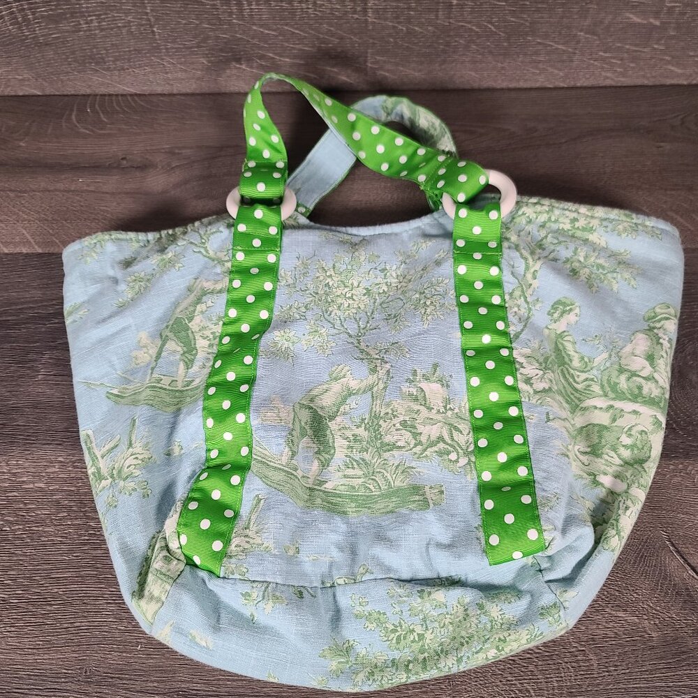 Vintage Suzie Q Handbag Blue and Green with Print Snap Closure